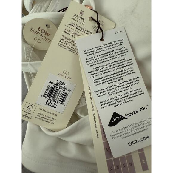 New Calia White Double Strap Triangle Bikini Low Support Swim Top Size Medium - Picture 3 of 5